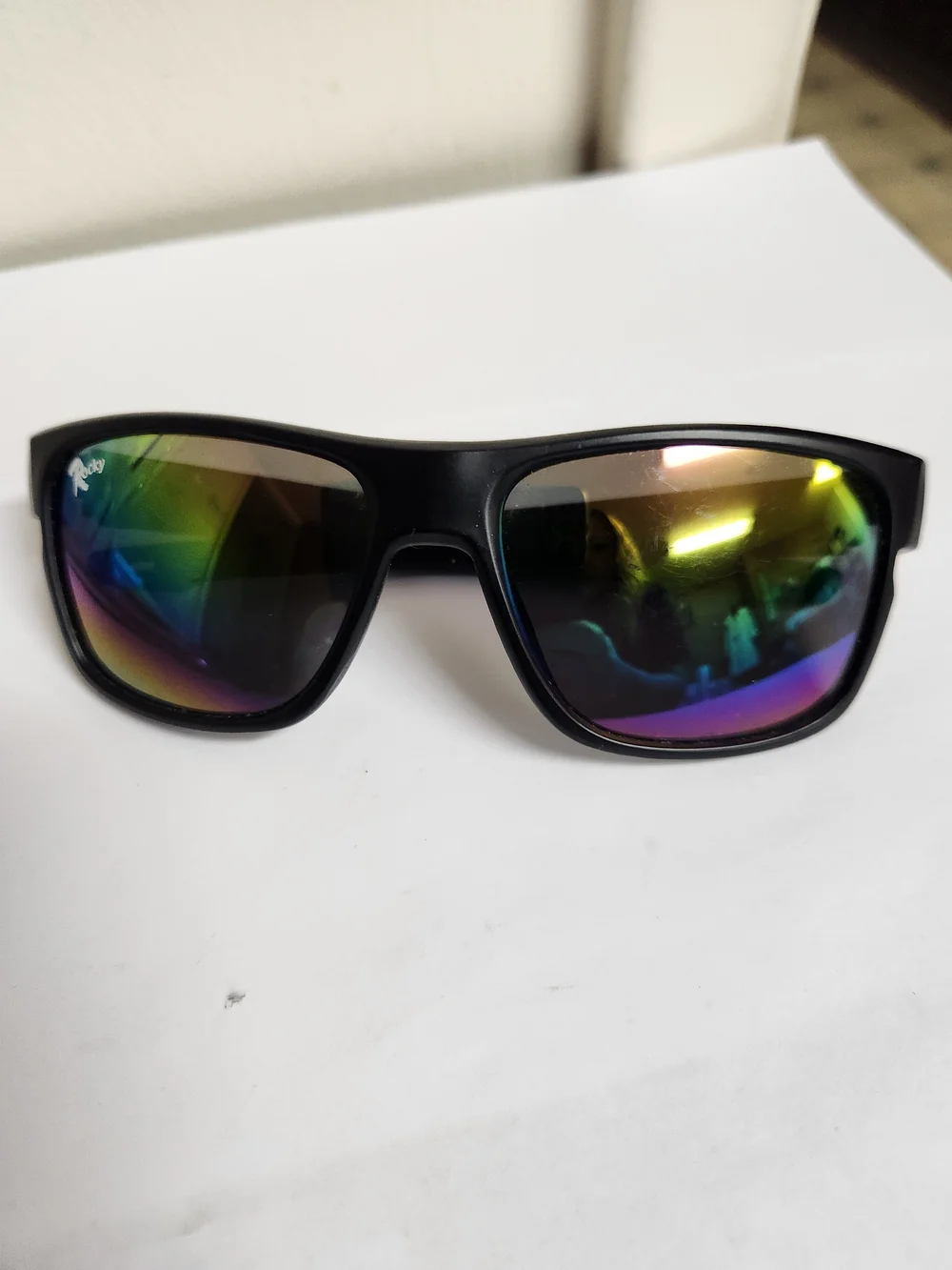 Rocky Black Frame Sunglasses with Rainbow Mirrored Lenses